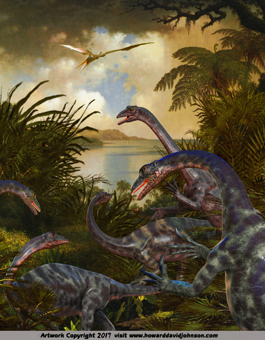 Anchsaurus hunting paleo art dinosaur painting digital 3D 
