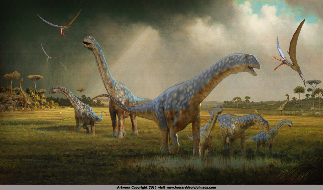 Argentosaurus herd paleo art dinosaur painting