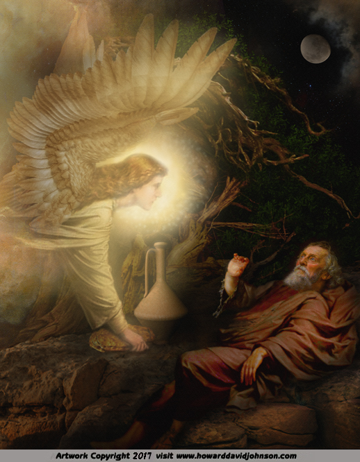 Angel Artwork Art Painting Prophet Elijah fed by the Angel of the LORD on Mt. Horeb ~ Art Work