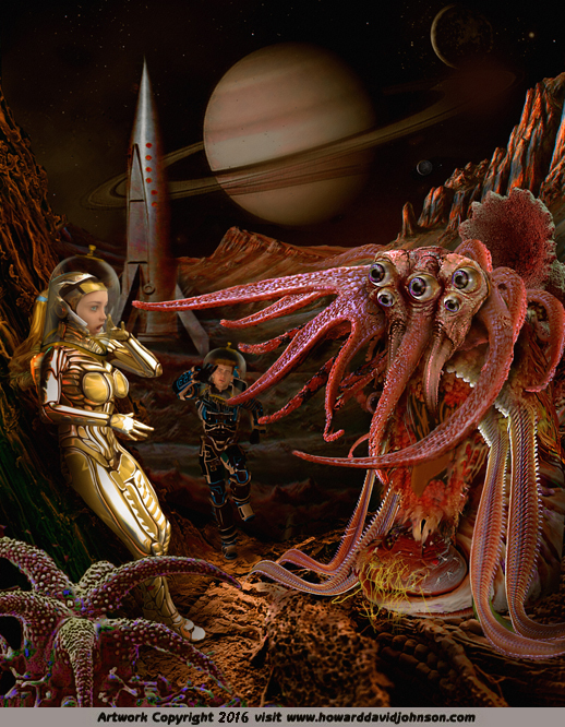 weird science fiction and fantasy artwork tentacle alien space girl 
