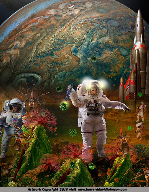 astronauts exploring the moons of jupiter aRTWORK MPAINTING