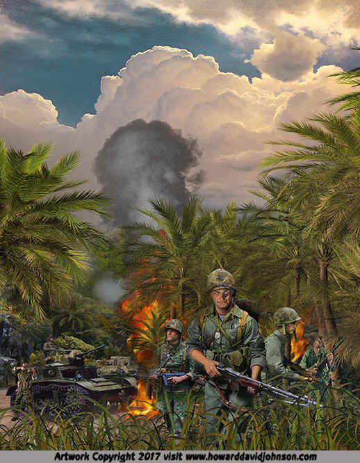 Marines at Guadal Canal Campaign WW2 Painting