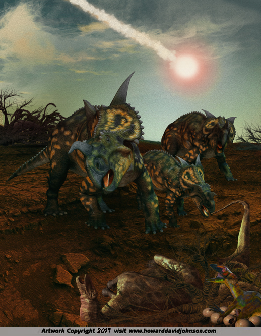 paleo art dinosaur painting triceratops comet extinction