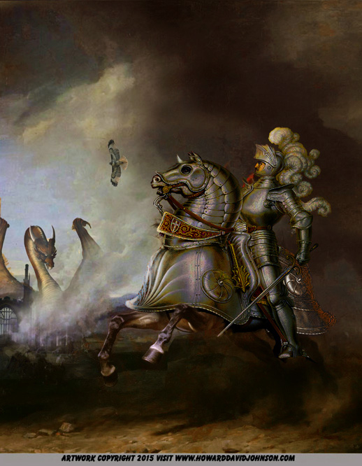 painting knight dualing dragon drake wyvern 