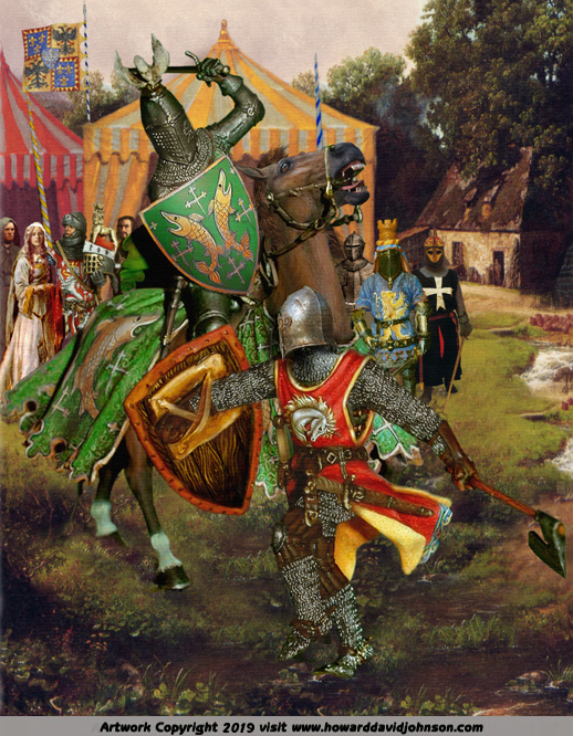 King Arthur Painting Lancelot Sword Joust Knights comvat tournameny art