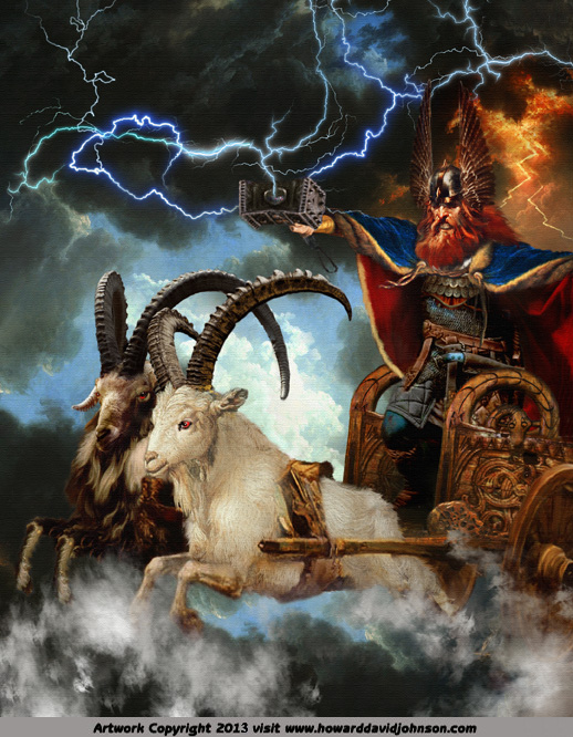 painting of thor god lightning thunder war chariote 
